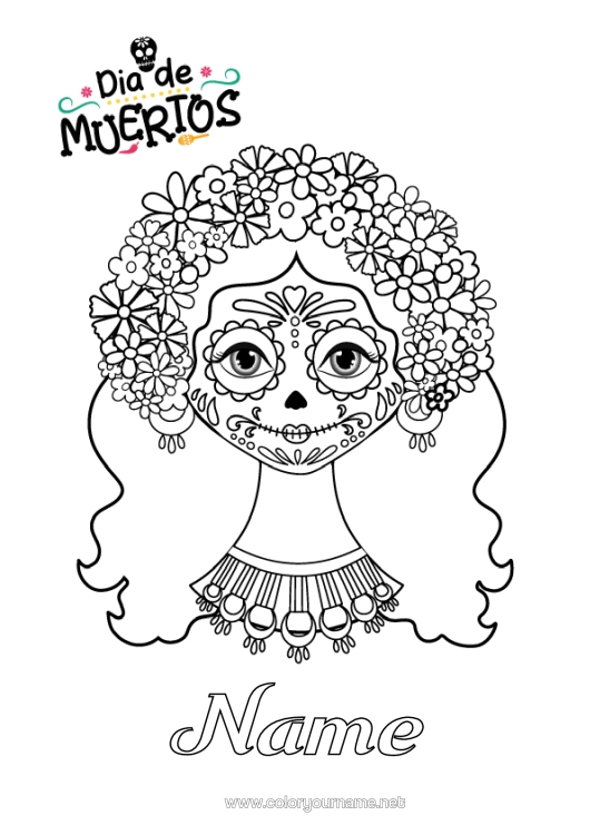 Colouring page to print Flowers Day Of The Dead Catrina