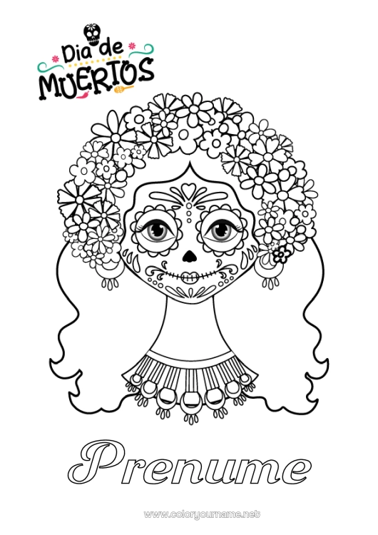 Pagină de colorat de imprimat Flori Ziua Morților Catrina