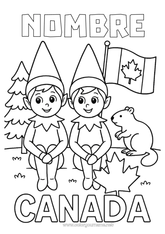 Dibujo para colorear para imprimir Elfos de navidad Dibujos de Elfos para colorear Canadá Viaje del duende navideño Varios duendes traviesos 🇪🇸 Duendes de Navidad Viajeros