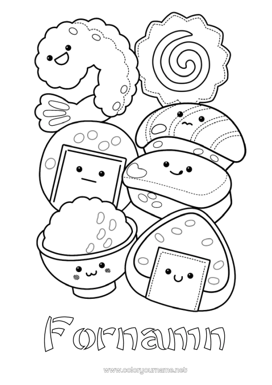 Färgläggningssida att skriva ut Söt Sushi