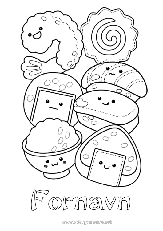 Fargeleggingssiden til utskrift Søt Sushi