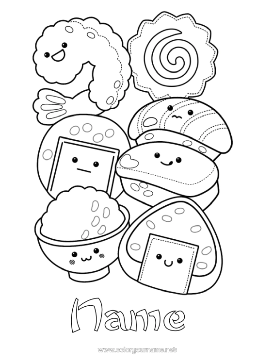 Coloring page to print Kawaii Sushi