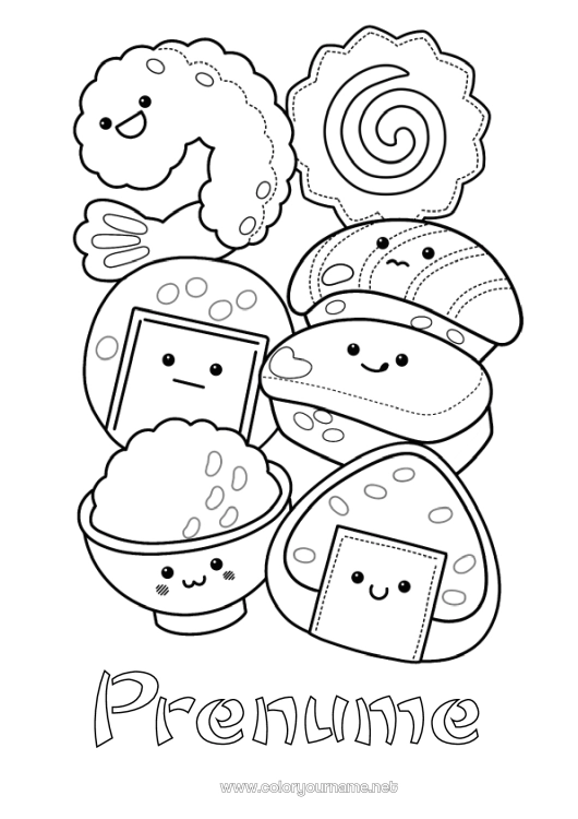 Pagină de colorat de imprimat Drăguț Sushi