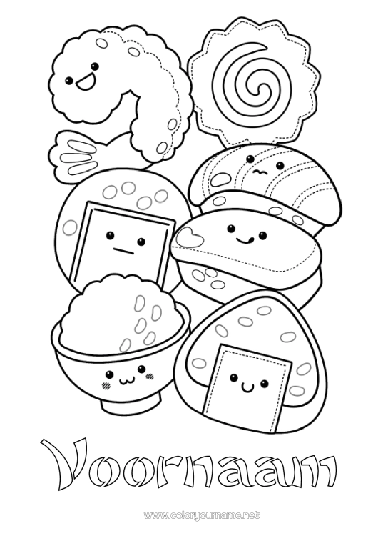 Kleurplaat om af te drukken Kawaii Sushi