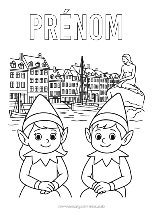 Coloriage à imprimer Lutins de Noël Coloriages lutins Voyage de lutin farceur Danemark Plusieurs lutins farceurs Coloriage Lutins farceurs Voyageurs