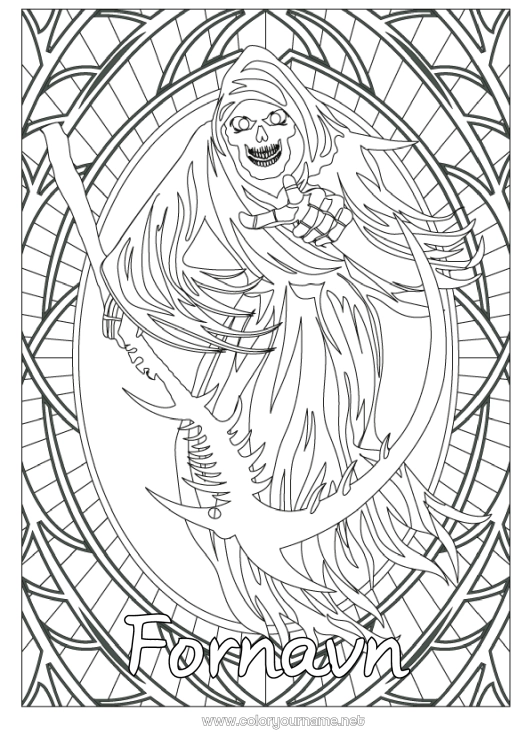 Fargeleggingssiden til utskrift Monster Skjelett Halloween Komplekse fargelegginger Skremmende Slåmaskin