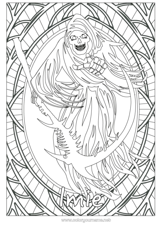 Kolorowanka do wydruku Potwór Szkielet Halloween Złożone kolorowanki Przerażający Kosiarka