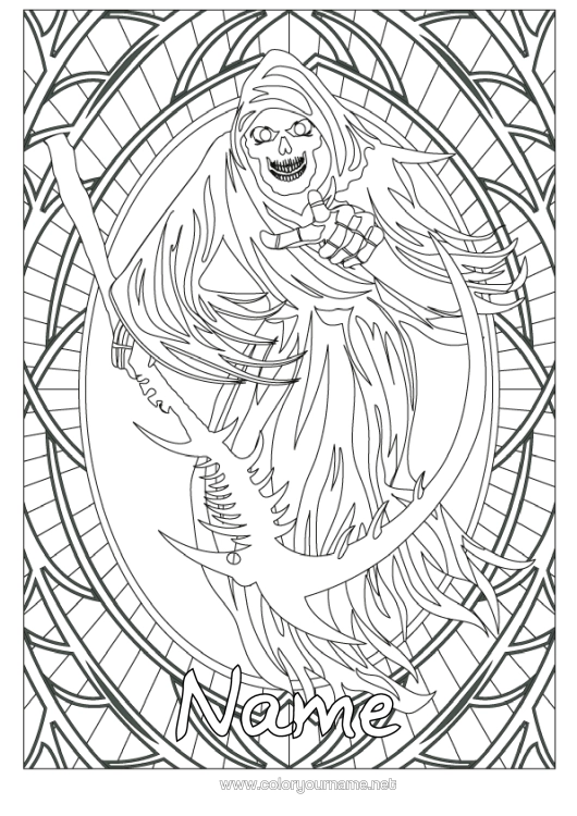 Colouring page to print Monster Skeleton Halloween Complex Colouring Pages Scary Mower