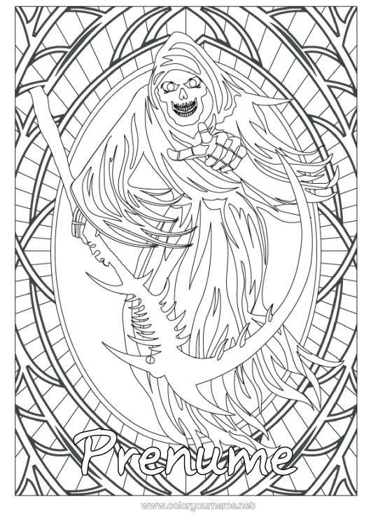 Pagină de colorat de imprimat Monstru Schelet Halloween Desene de colorat complexe înfricoșător Cositoare