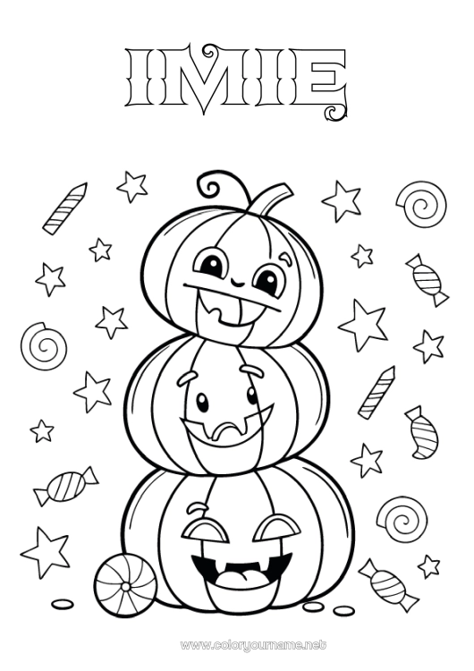 Kolorowanka do wydruku Cukierki Dynia Halloween Jack O'Lantern