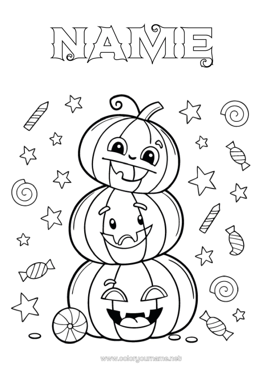 Coloring page to print Sweets Pumpkin Halloween Jack O'Lantern