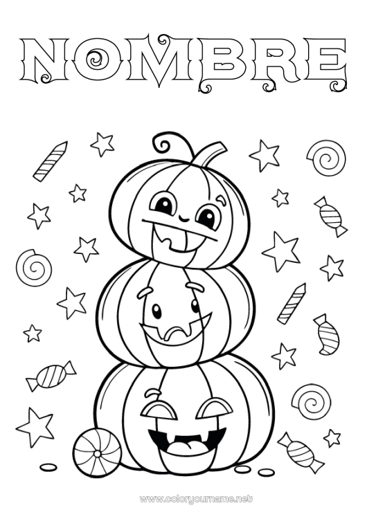 Dibujo para colorear para imprimir Caramelos Calabaza Halloween Jack O'Lantern