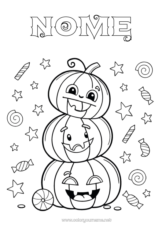Pagina da colorare da stampare Caramelle Zucca Halloween Jack O'Lantern