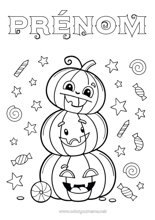 Coloriage à imprimer Bonbons Citrouille Halloween Jack O'Lantern