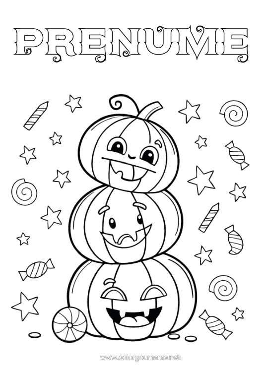 Pagină de colorat de imprimat Bomboane Dovleac Halloween Jack cu lampa