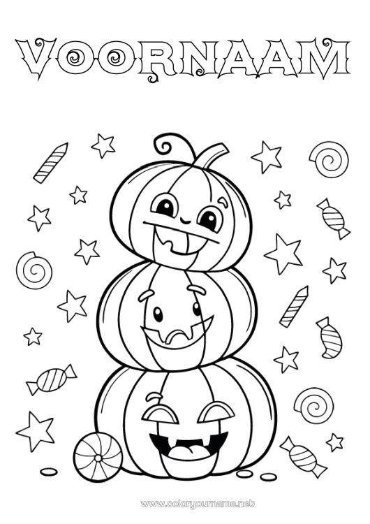 Kleurplaat om af te drukken Snoepjes Pompoen Halloween Jack O'Lantern