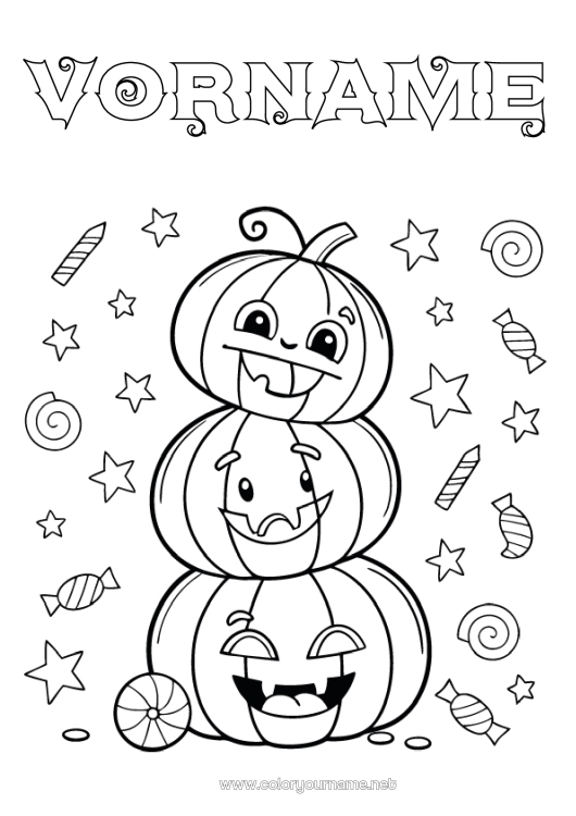 Malvorlage zum Ausdrucken Bonbons Kürbis Halloween Kürbis