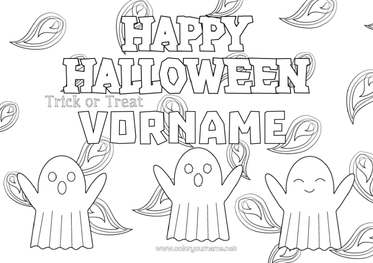 Malvorlage zum Ausdrucken Geist Ein Bonbon oder ein Zauber? Halloween Beschriftung