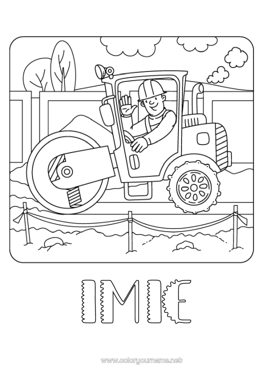 Kolorowanka do wydruku Pojazdy Sprzęt budowlany Zawody budowlane Walec drogowy