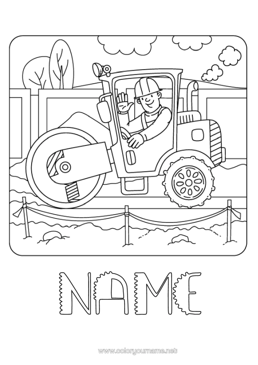 Colouring page to print Vehicles Construction Equipment Construction Trades Road Roller