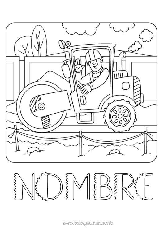 Dibujo para colorear para imprimir Vehículos Maquinaria de construcción Oficios de la construcción Rodillos compactadores