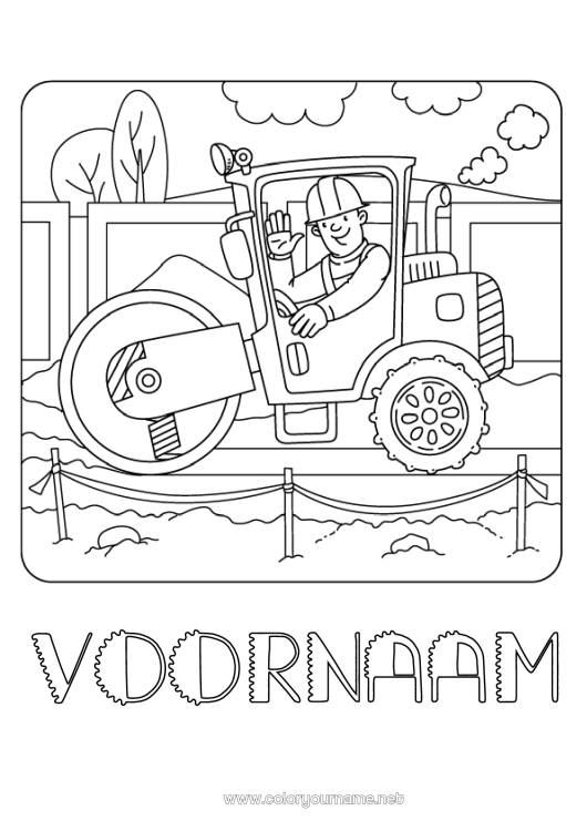 Kleurplaat om af te drukken Voertuigen Bouwvoertuigen Bouwberoepen Walsen (compacteerders)
