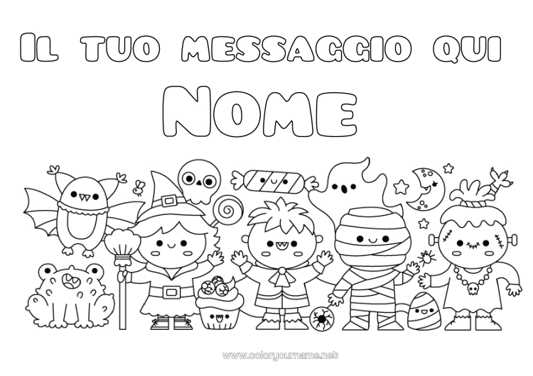 Pagina da colorare da stampare Pipistrello Fantasma Mostro Mummia Strega Halloween Kawaii Uccelli e mammiferi volanti Frankenstein