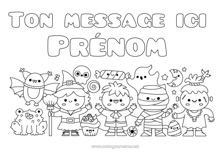 Coloriage à imprimer Chauve-Souris Fantôme Monstre Momie Sorcière Halloween Kawaii Oiseaux Et Mammifères Volants Frankenstein