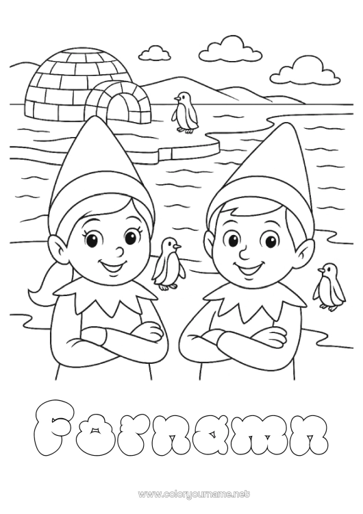 Färgläggningssida att skriva ut Julnissar Tomtefärgläggningar Igloo Julälvens resa Lappland Flera busiga tomtenissar Färgläggning av busiga resande tomtar