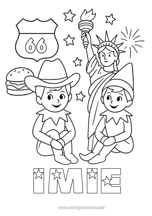 Kolorowanka do wydruku Świąteczne skrzaty Kolorowanki dla skrzatów USA Podróż Świątecznego Elfa Kilku psotnych elfów Kolorowanka Psotne Skrzaty Podróżnicy