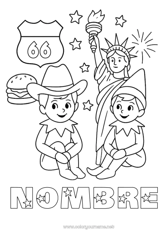 Dibujo para colorear para imprimir Elfos de navidad Dibujos de Elfos para colorear Estados Unidos Viaje del duende navideño Varios duendes traviesos 🇪🇸 Duendes de Navidad Viajeros