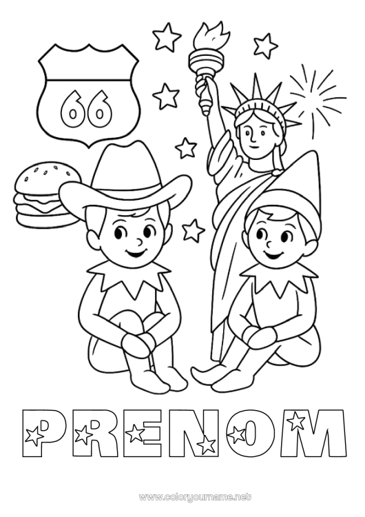 Coloriage à imprimer Lutins de Noël Coloriages lutins USA Voyage de lutin farceur Plusieurs lutins farceurs Coloriage Lutins farceurs Voyageurs