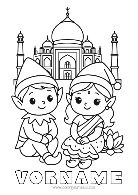 Malvorlage zum Ausdrucken Weihnachtself Elfen Ausmalbilder Reise des Weihnachtselfen Indien Mehrere Wichtel Reisende Weihnachtswichtel