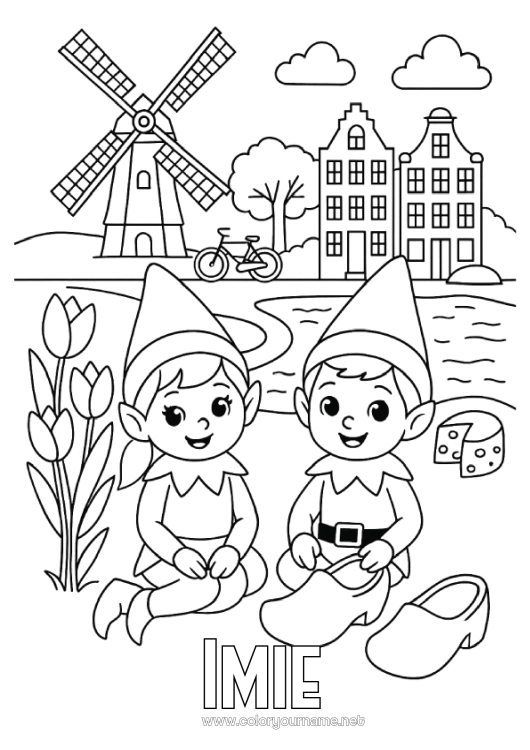 Kolorowanka do wydruku Świąteczne Skrzaty Kolorowanki Dla Skrzatów Podróż Świątecznego Elfa Holandia Kilku Psotnych Elfów Kolorowanka Psotne Skrzaty Podróżnicy