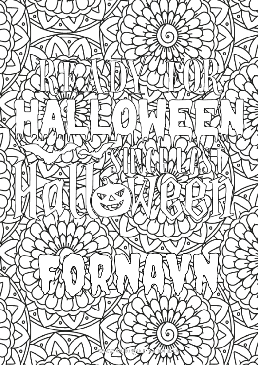 Farvelægningssiden til udskrivning Blomster Halloween Mandala Komplekse farvelægninger Dekorativ baggrund