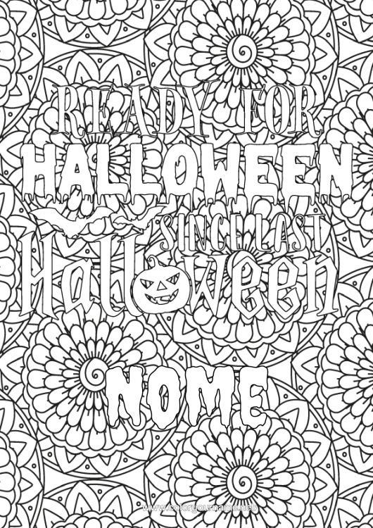 Pagina da colorare da stampare Fiori Halloween Mandala Colorazioni complesse Sfondo decorativo