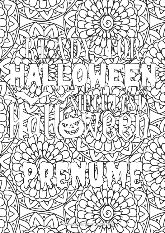 Pagină de colorat de imprimat Flori Halloween Mandala Desene de colorat complexe Fundal decorativ