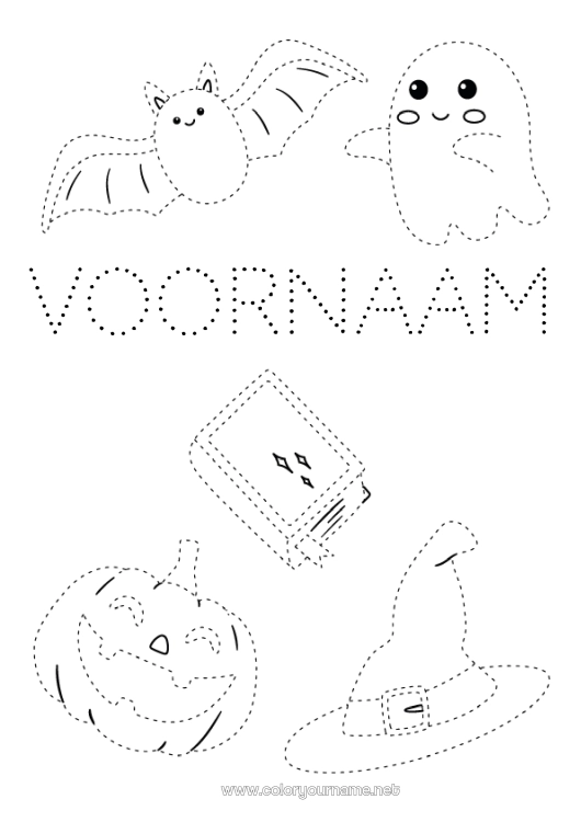 Kleurplaat om af te drukken Vleermuis Spook Pompoen Halloween Jack O'Lantern Activiteiten voor Kinderen Eenvoudige kleurplaten Trace et colorie Vogels en vliegende zoogdieren Toverhoed