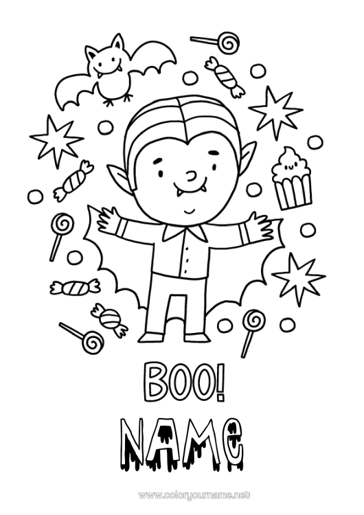 Colouring page to print Vampire Sweets Halloween Easy Colouring Pages Boo