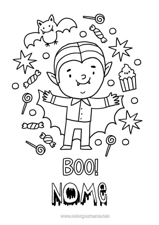 Pagina da colorare da stampare Vampiro Caramelle Halloween Disegni da colorare facili Boo