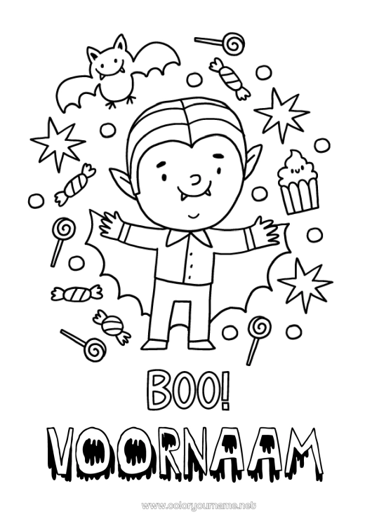 Kleurplaat om af te drukken Vampier Snoepjes Halloween Eenvoudige kleurplaten Boe
