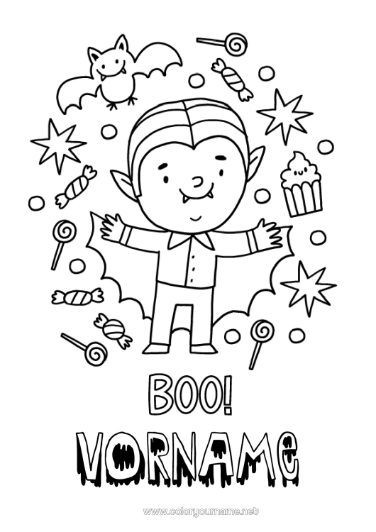 Malvorlage zum Ausdrucken Vampir Bonbons Halloween Einfache Ausmalbilder Buh