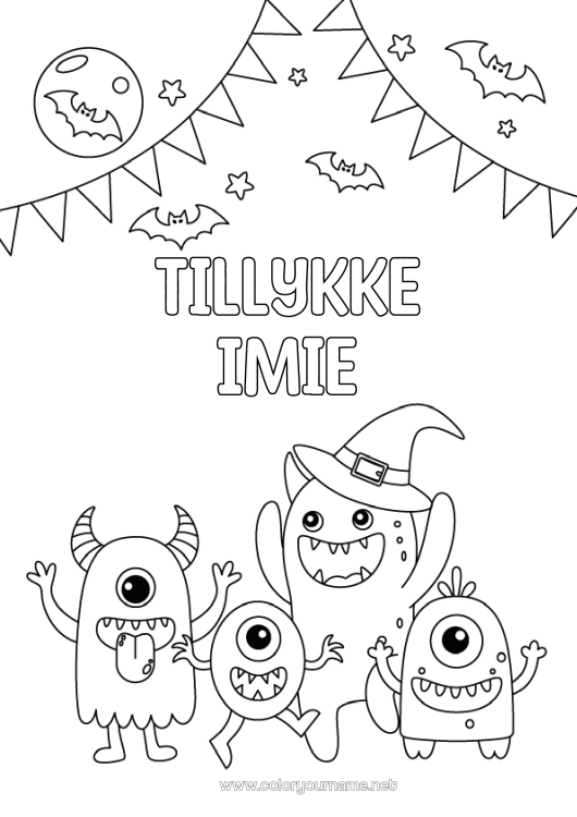 Kolorowanka do wydruku Nietoperz Potwór Halloween Urodziny Impreza Ekstraterrestrialny Księżyc Wszystkiego najlepszego z okazji urodzin! Ptaki i latające ssaki