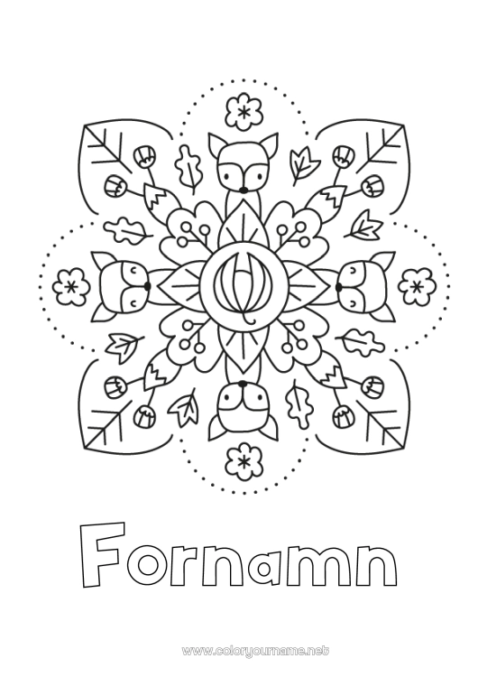 Färgläggningssida att skriva ut Mandala Höst Räv Skogens djur