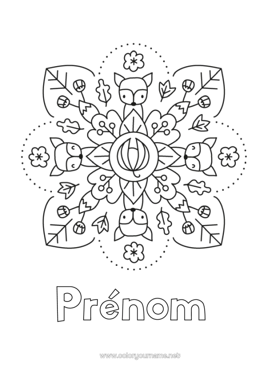 Coloriage à imprimer Mandala Automne Renard Animal Animaux de la forêt