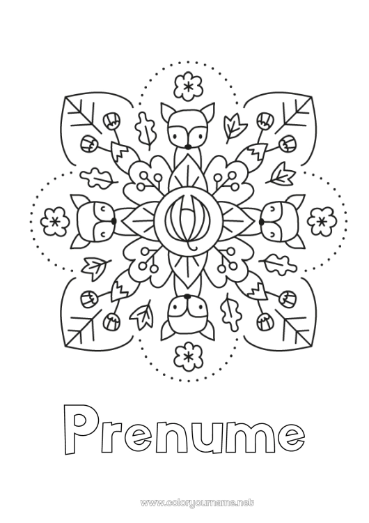 Pagină de colorat de imprimat Mandala Toamnă Vulpe Animal Animale din pădure