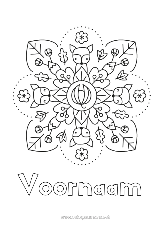 Kleurplaat om af te drukken Mandala Herfst Vos Dier Bosdieren