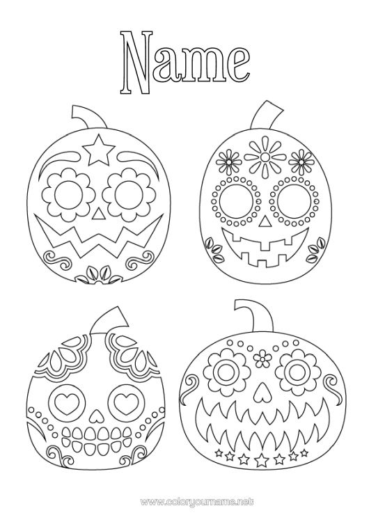 Colouring page to print Skull Day Of The Dead Calaveras, Skulls