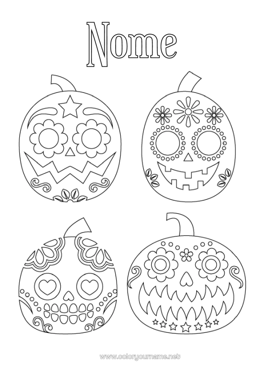 Pagina da colorare da stampare Teschio Giorno dei Morti Calaveras, teste di morto