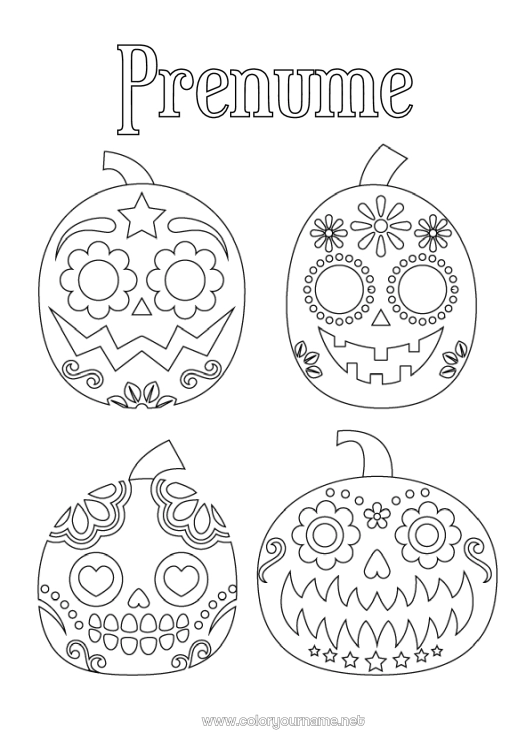 Pagină de colorat de imprimat Cranium Ziua Morților Calaveras, capete de mort